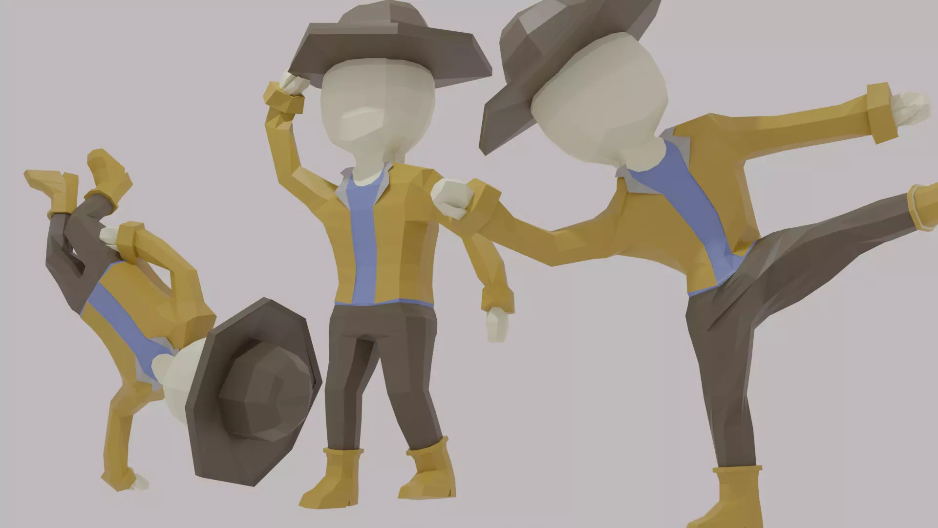 Low Poly Cowboy man in hat Low-poly 3D model_0