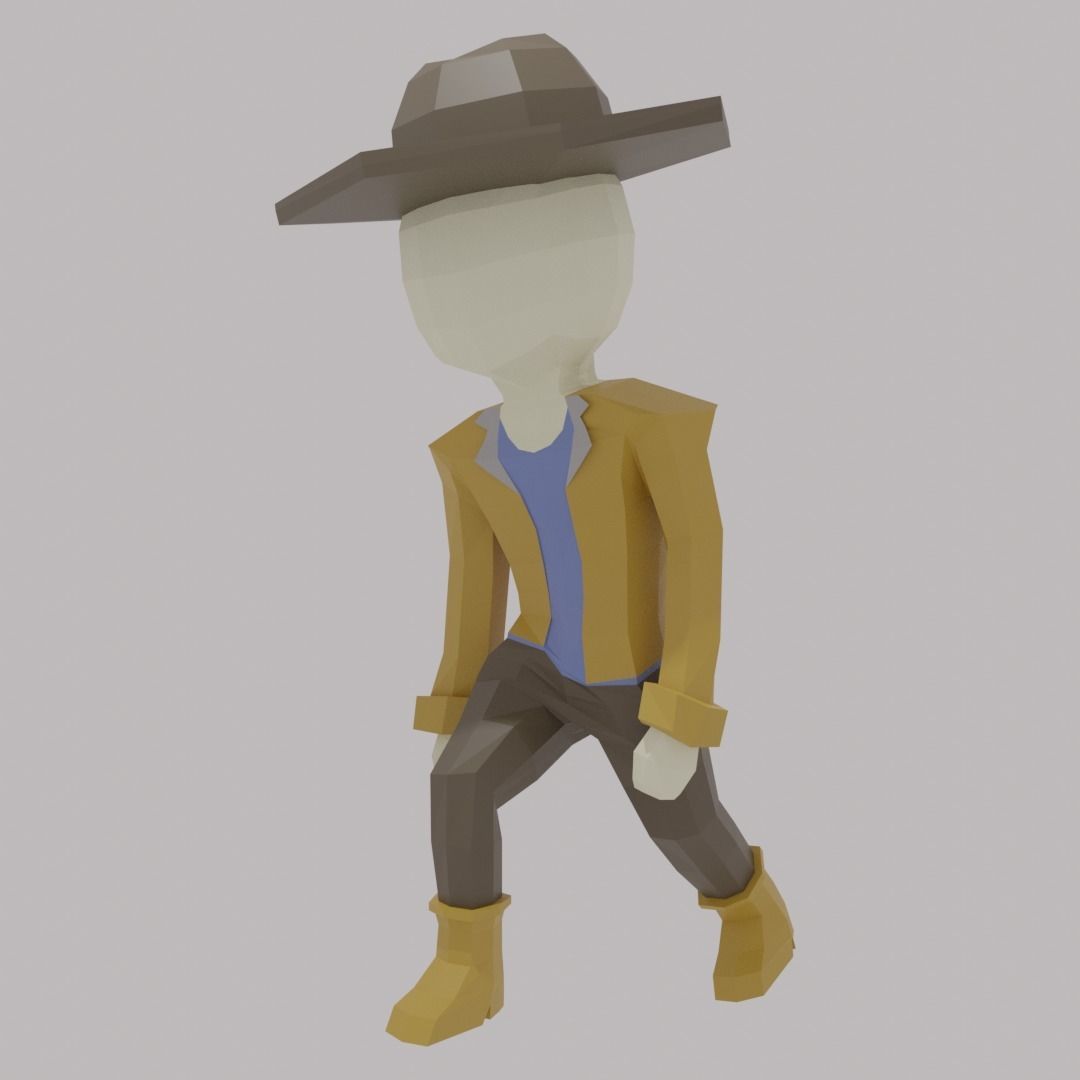 Low Poly Cowboy man in hat Low-poly 3D model_3