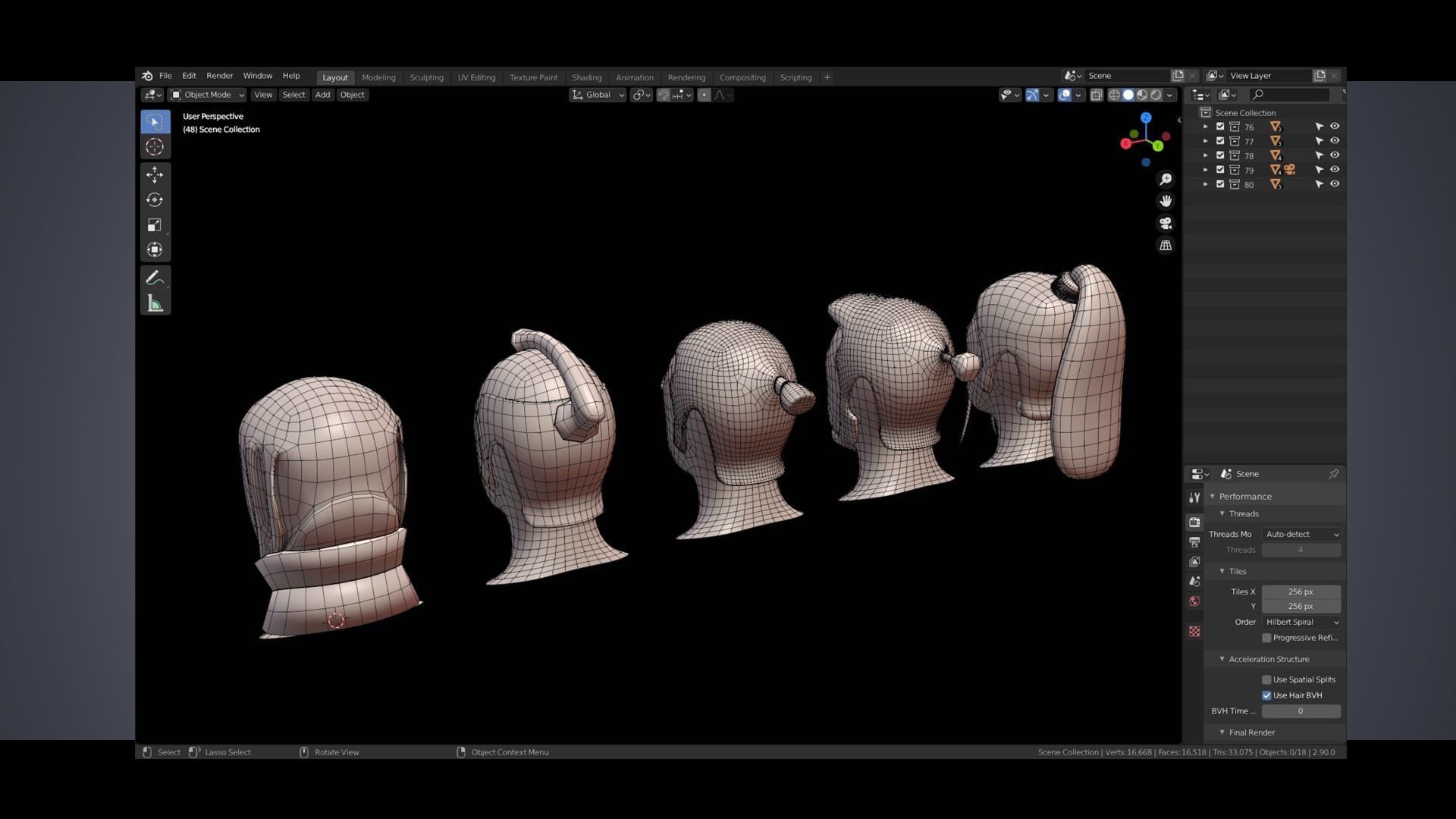 Base Stylized Haircuts 76-80 Low-poly 3D model_16