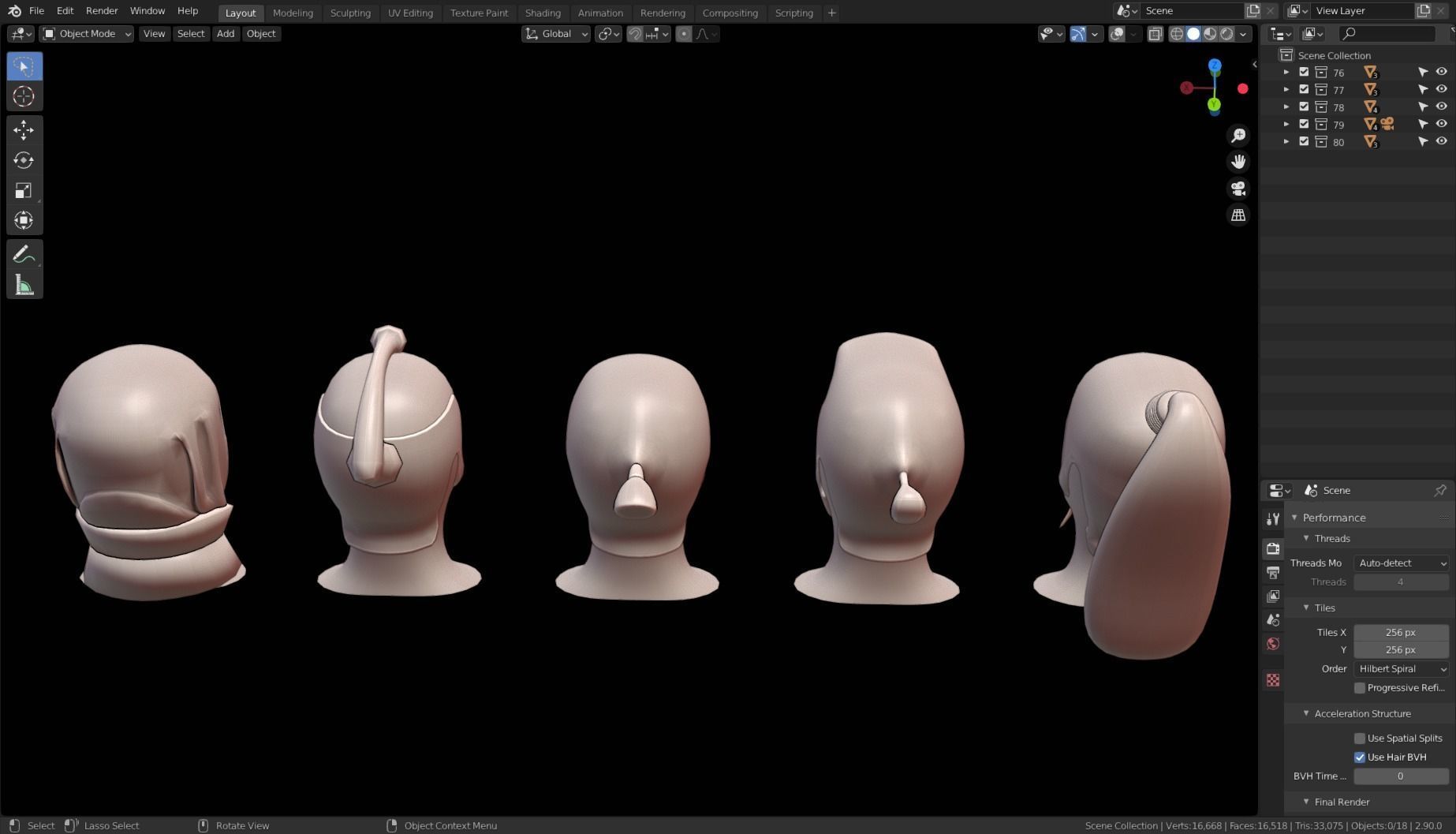 Base Stylized Haircuts 76-80 Low-poly 3D model_21