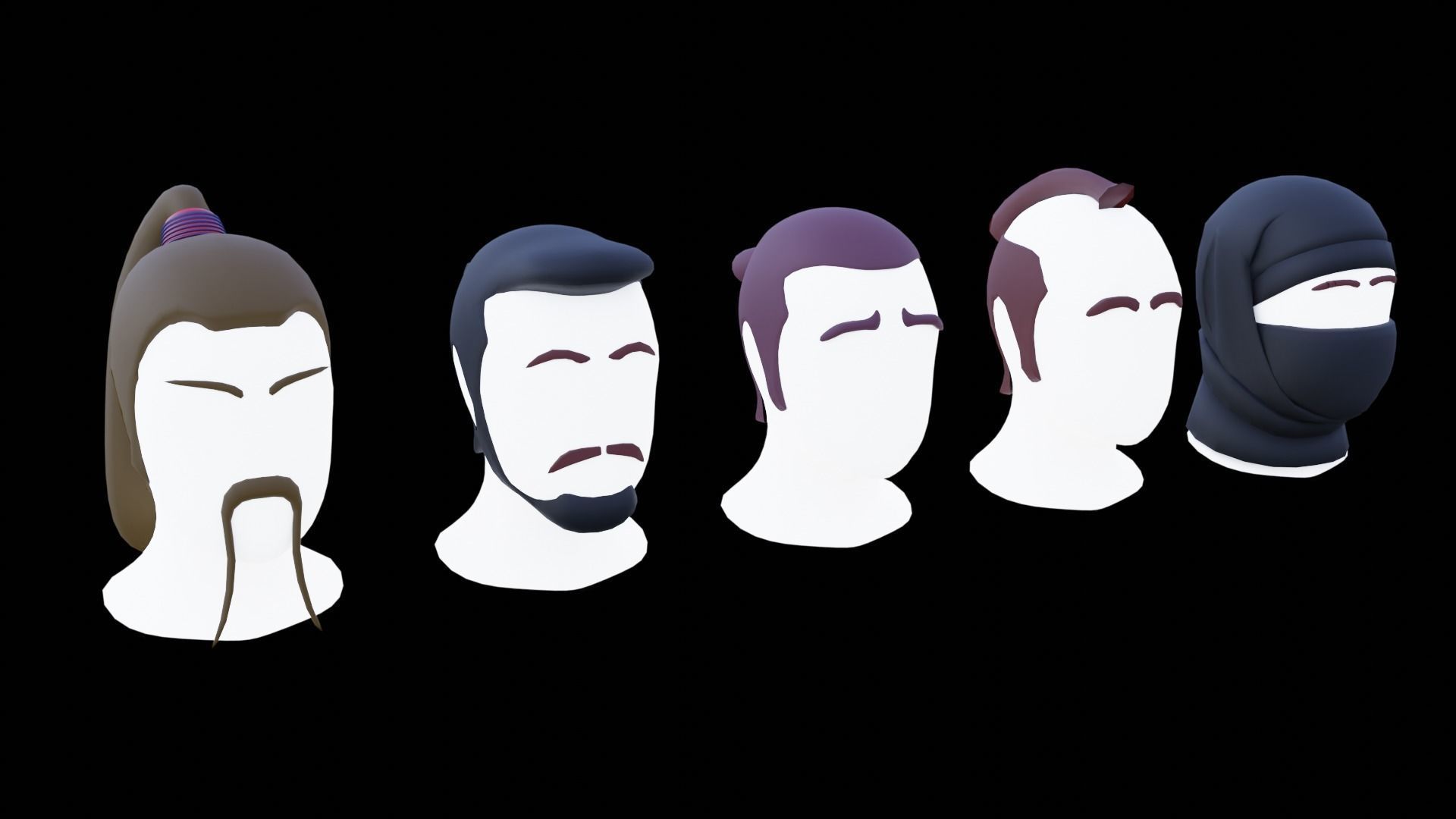 Base Stylized Haircuts 76-80 Low-poly 3D model_33