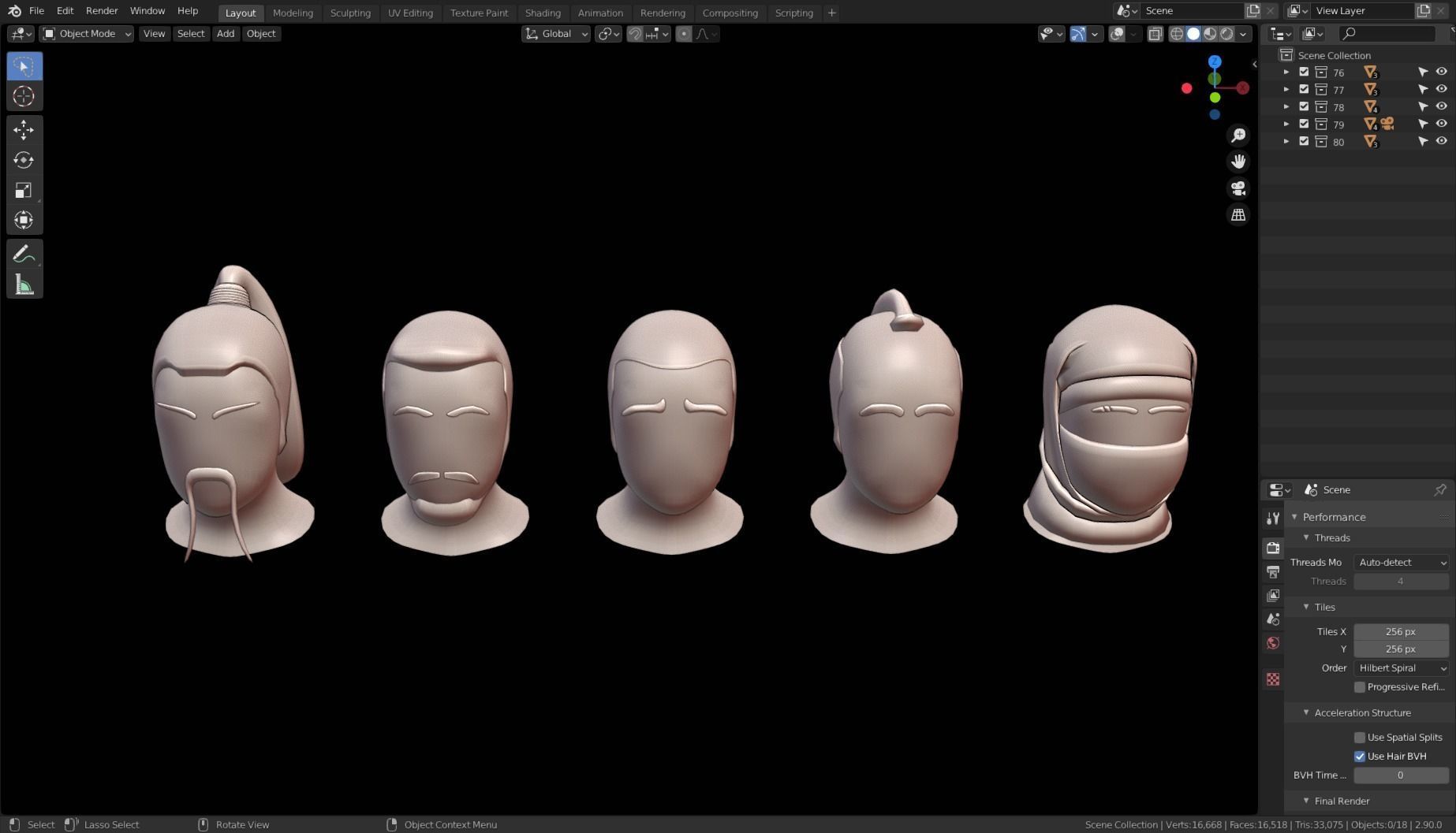 Base Stylized Haircuts 76-80 Low-poly 3D model_24