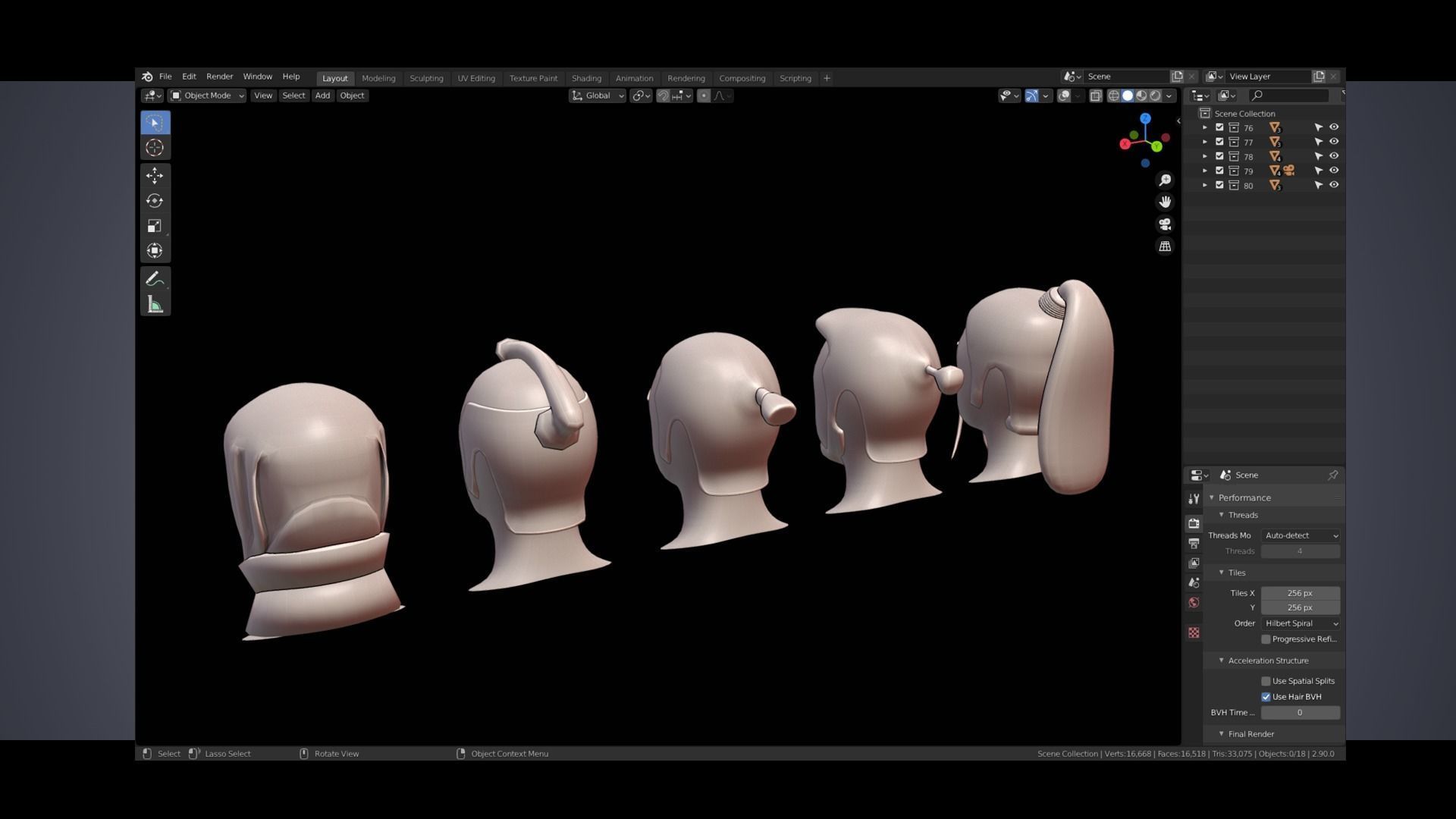 Base Stylized Haircuts 76-80 Low-poly 3D model_12