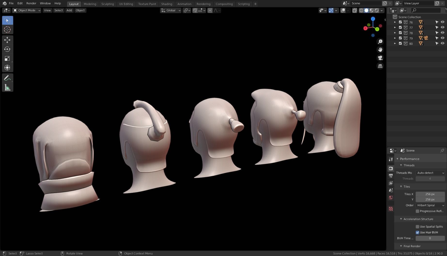Base Stylized Haircuts 76-80 Low-poly 3D model_22