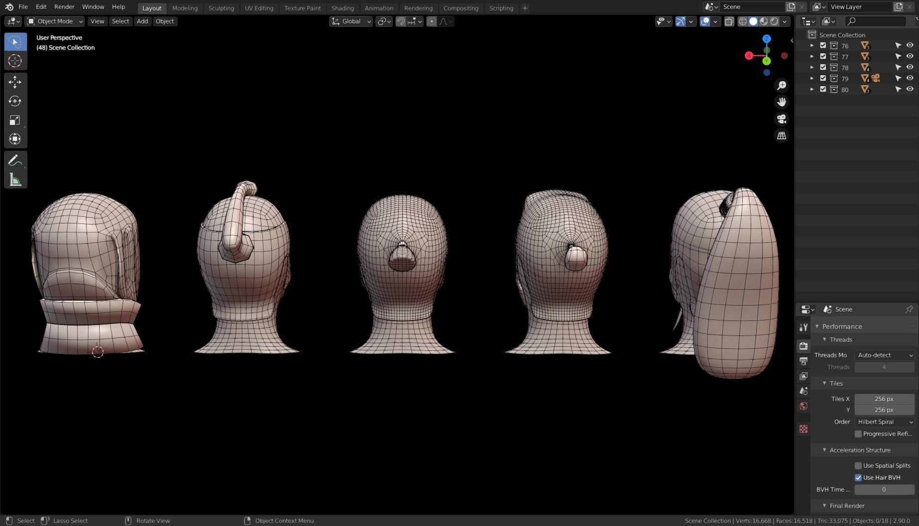 Base Stylized Haircuts 76-80 Low-poly 3D model_25