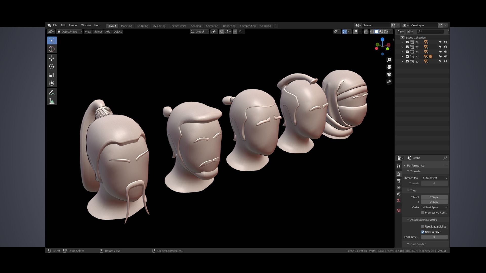 Base Stylized Haircuts 76-80 Low-poly 3D model_14