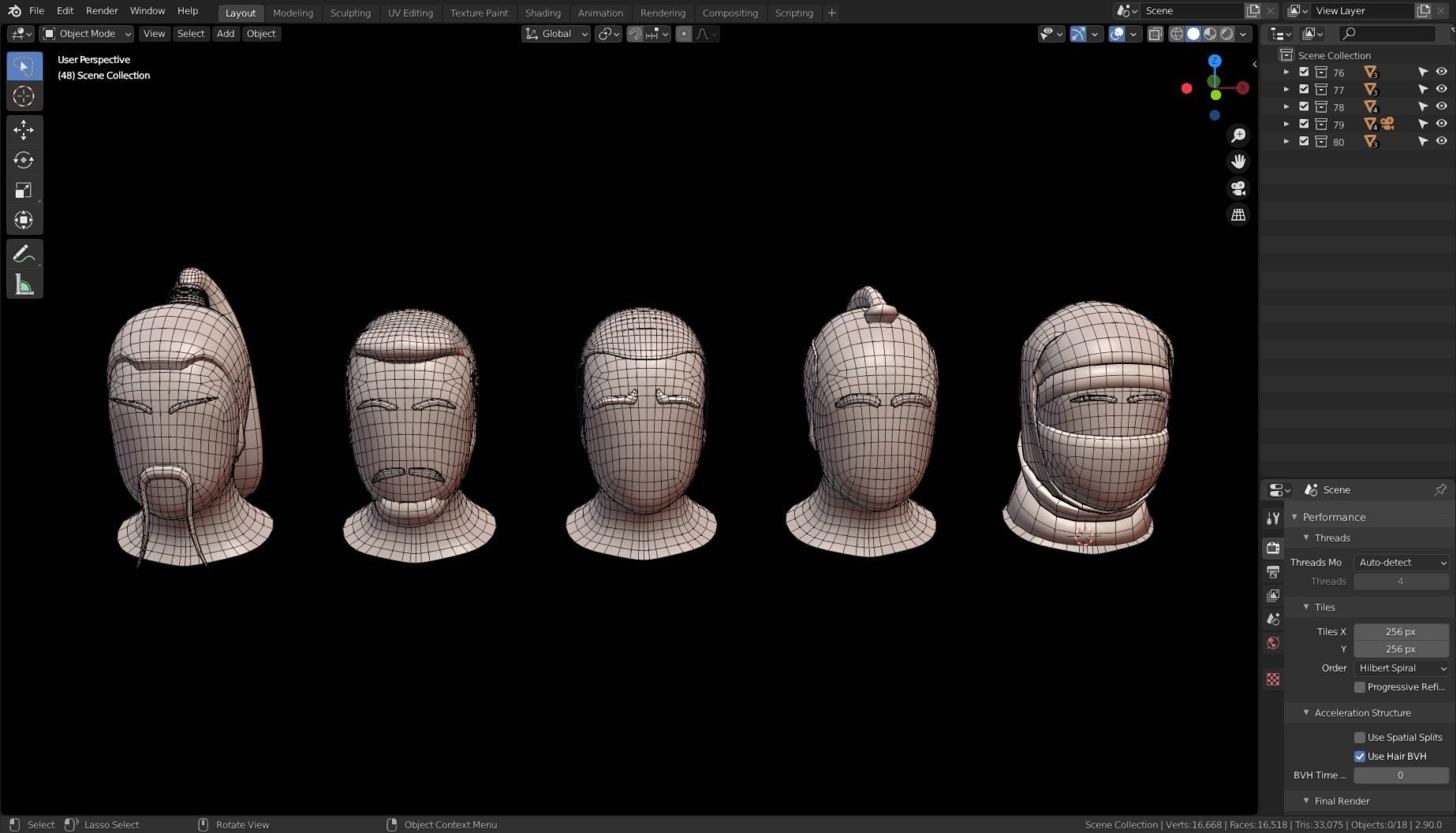 Base Stylized Haircuts 76-80 Low-poly 3D model_23
