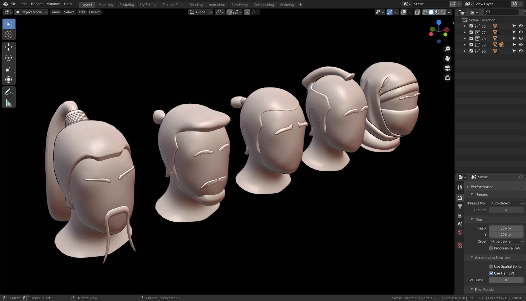 Base Stylized Haircuts 76-80 Low-poly 3D model_20