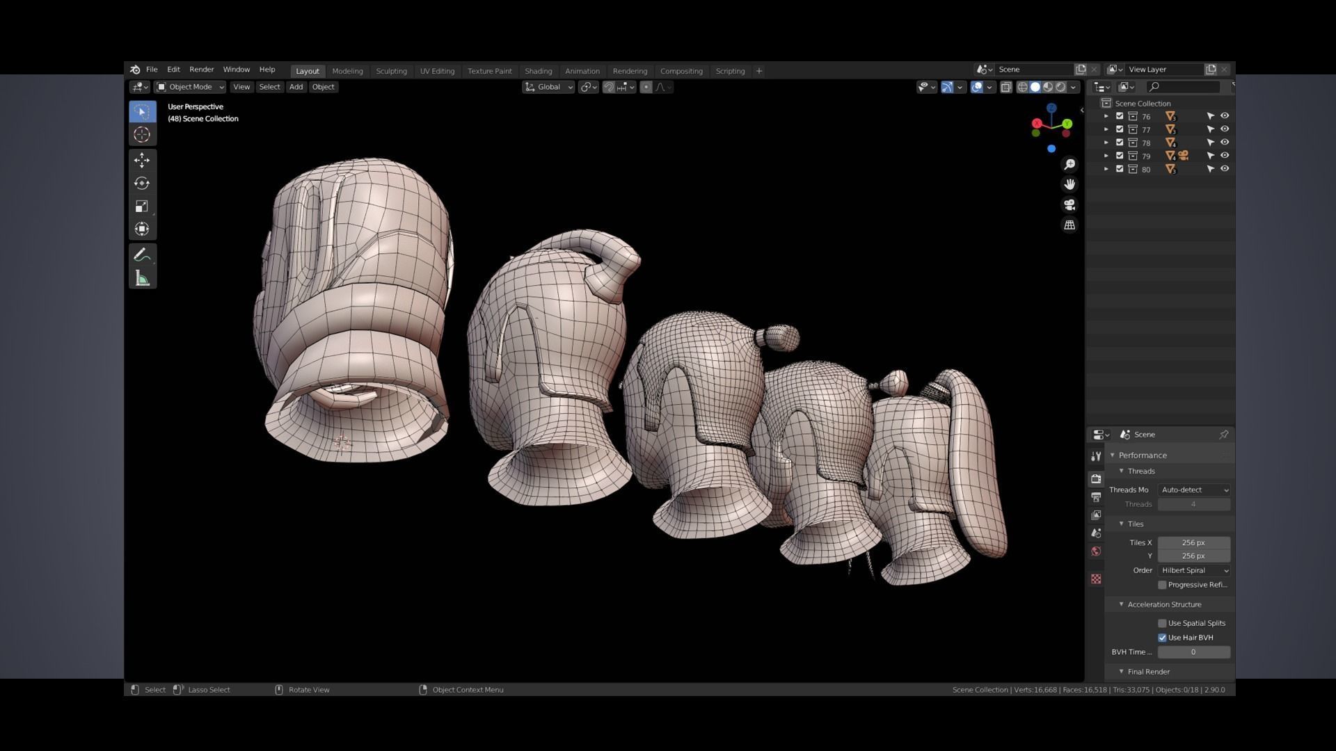 Base Stylized Haircuts 76-80 Low-poly 3D model_17