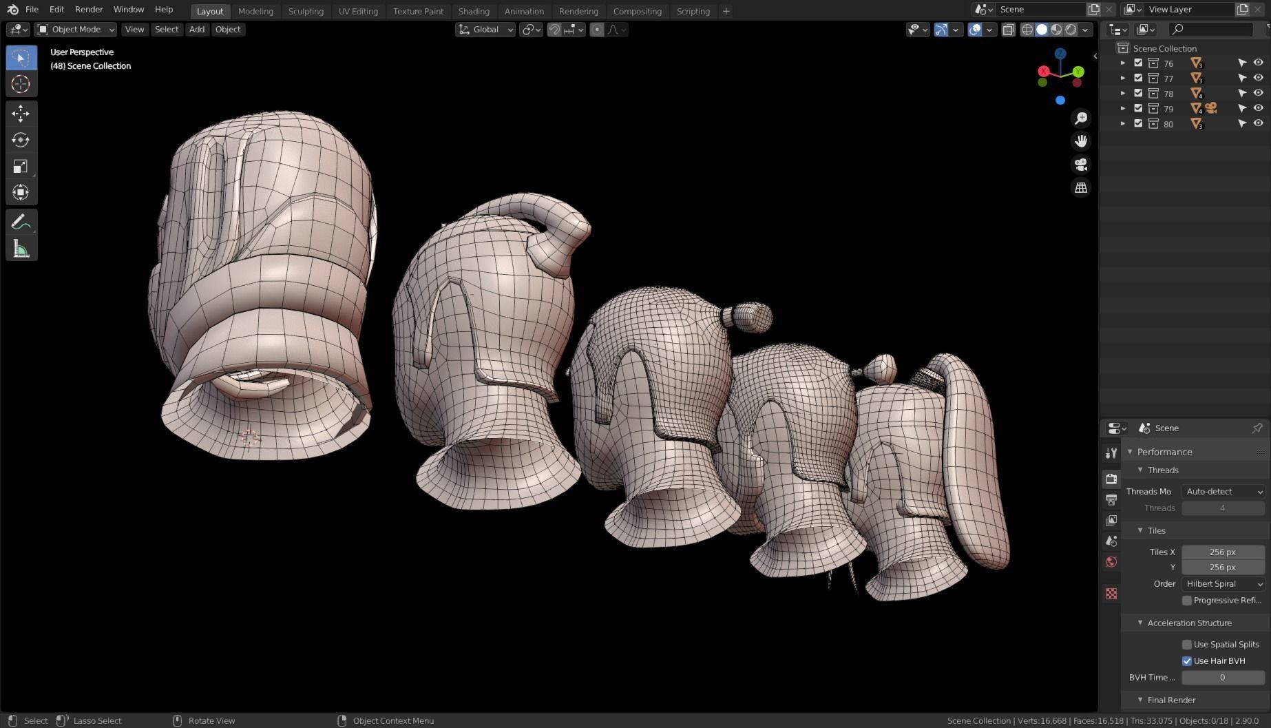 Base Stylized Haircuts 76-80 Low-poly 3D model_26