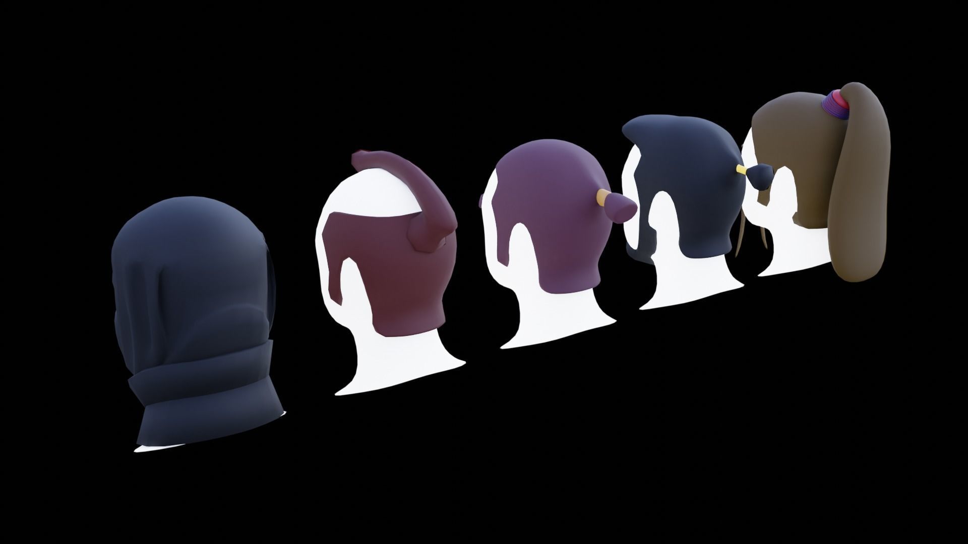 Base Stylized Haircuts 76-80 Low-poly 3D model_35