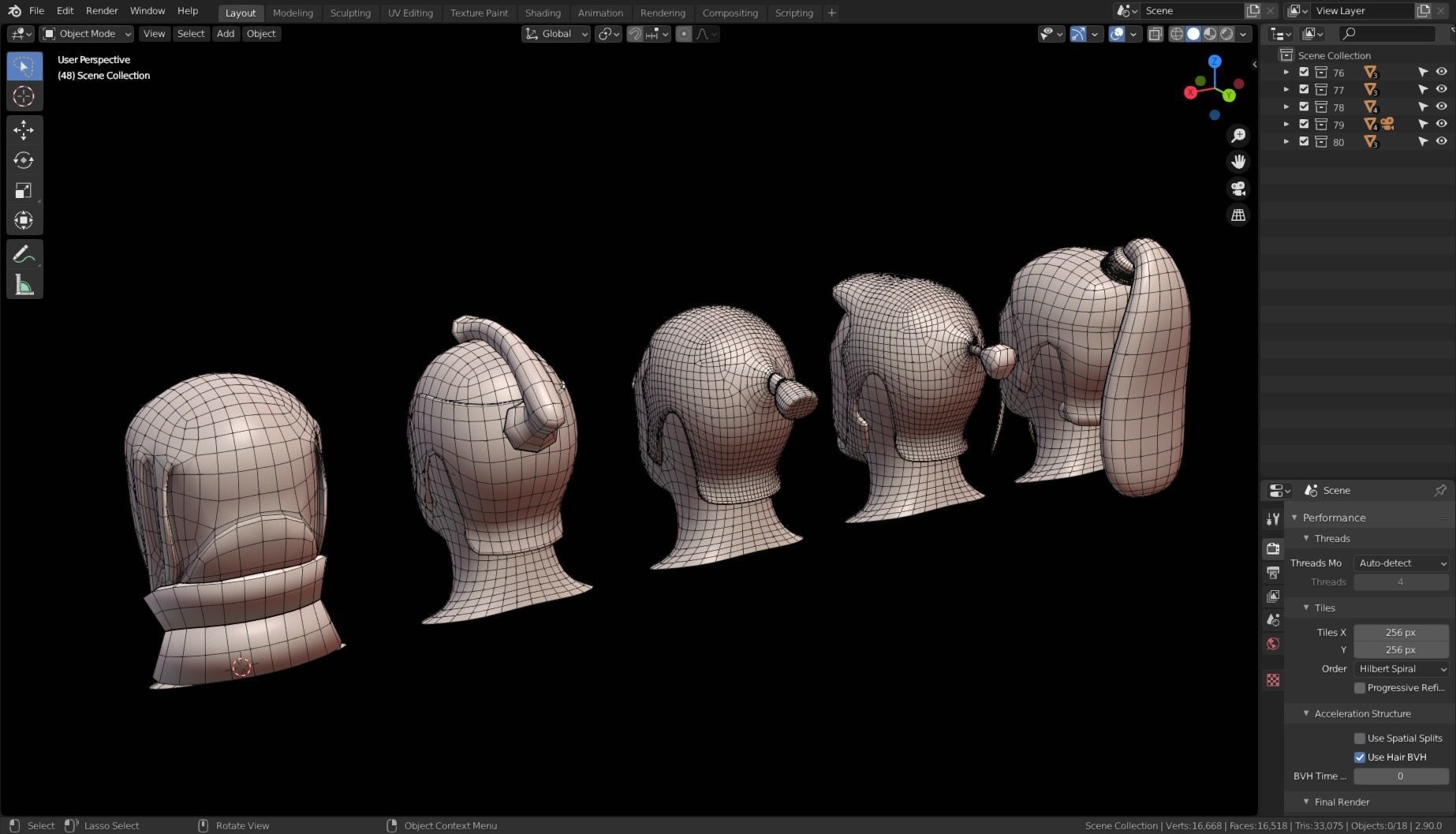 Base Stylized Haircuts 76-80 Low-poly 3D model_19