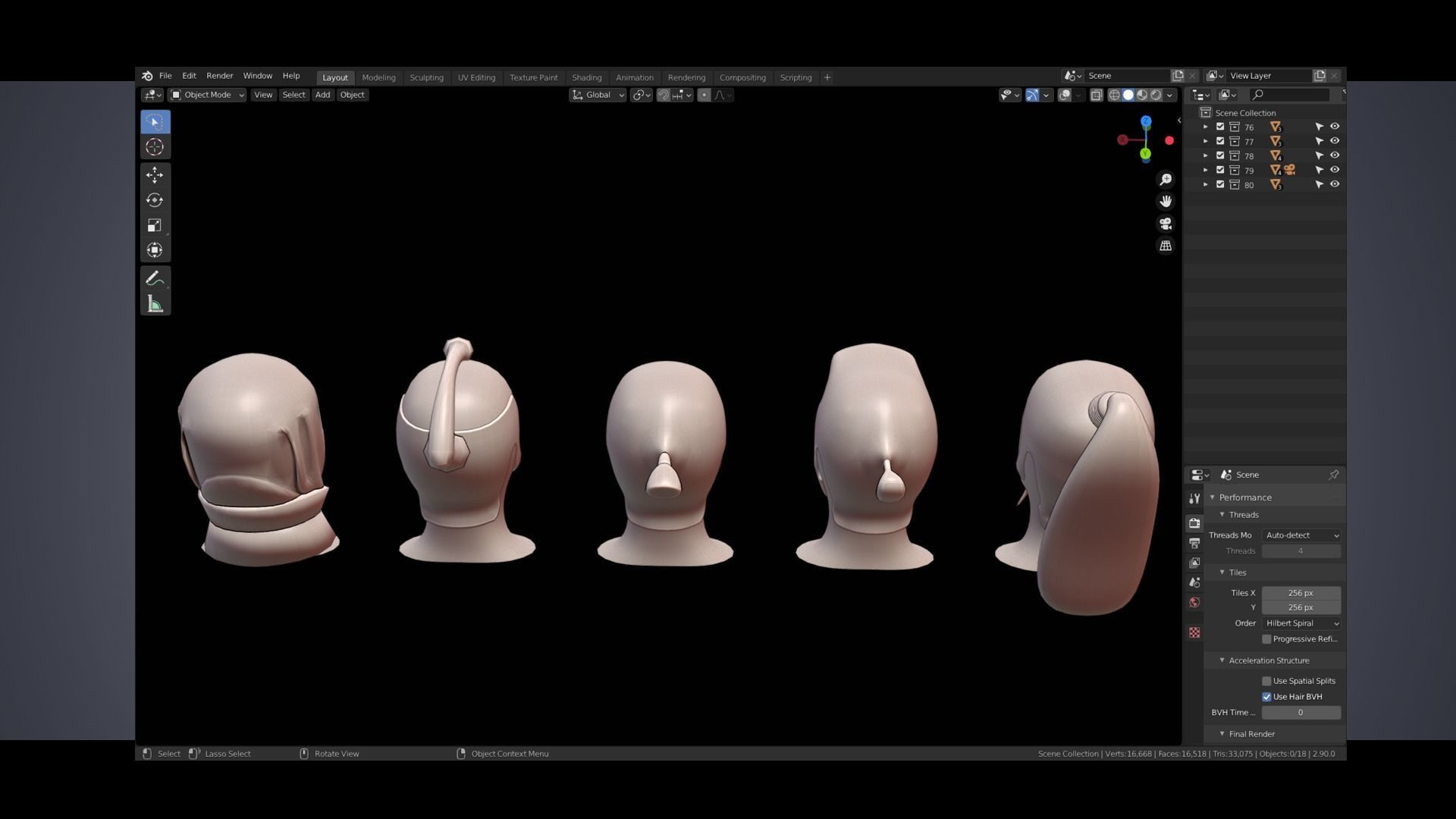 Base Stylized Haircuts 76-80 Low-poly 3D model_13