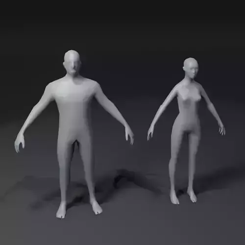 Male and Female Body Base Mesh 3D Model 1000 Polygons Low-poly 3D model