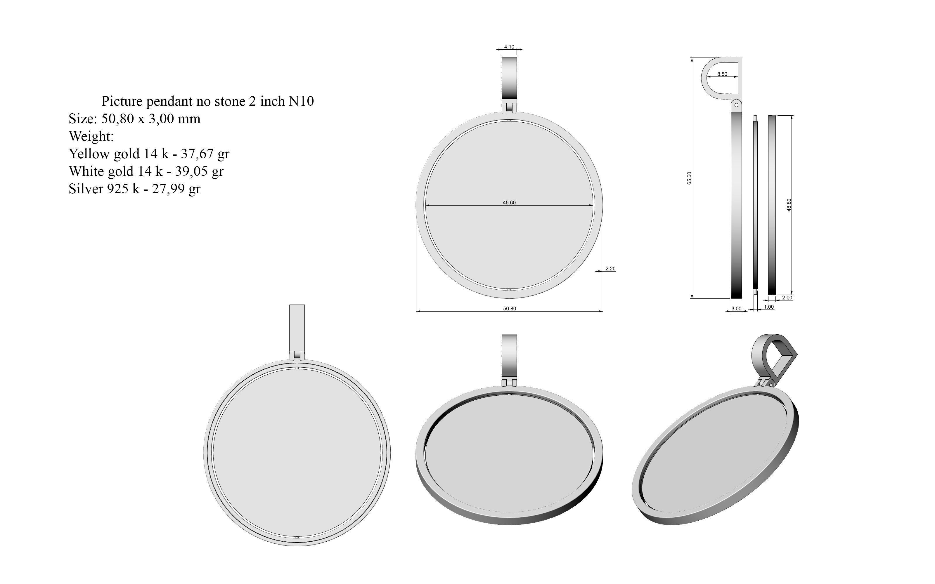 Picture pendant no stone 1-2 inch N10  3D print model_18