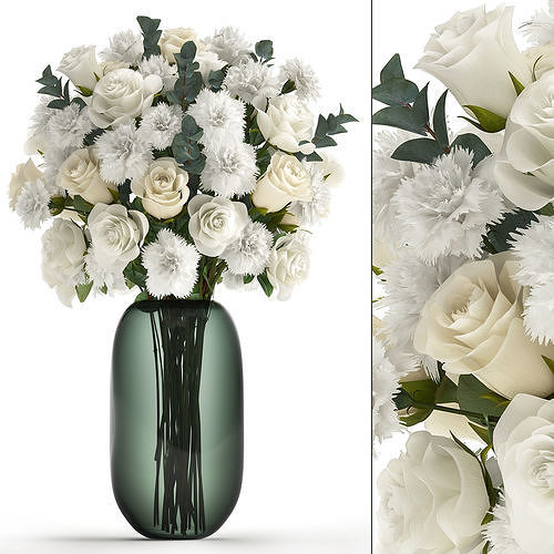 Bouquet of white flowers in a vase for decor 147 3D model