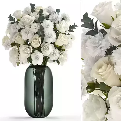 Bouquet of white flowers in a vase for decor 147 3D model