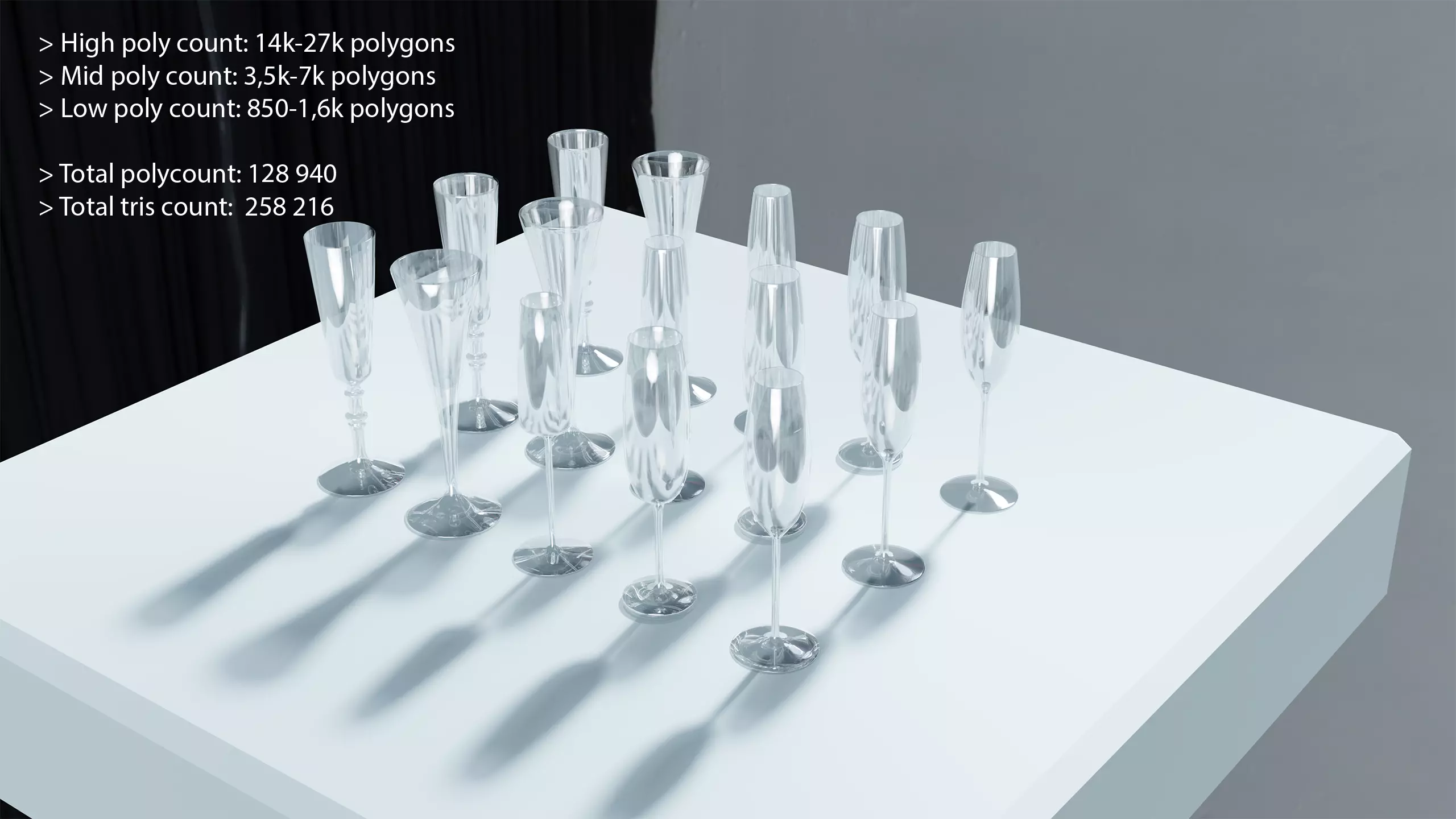 Champagne and wine glass Free low-poly 3D model