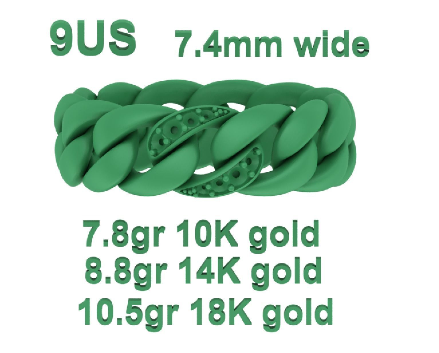 DIAMOND CUBAN LINK RING Chain Ring  9US Size 3dmodel 3D print model_15