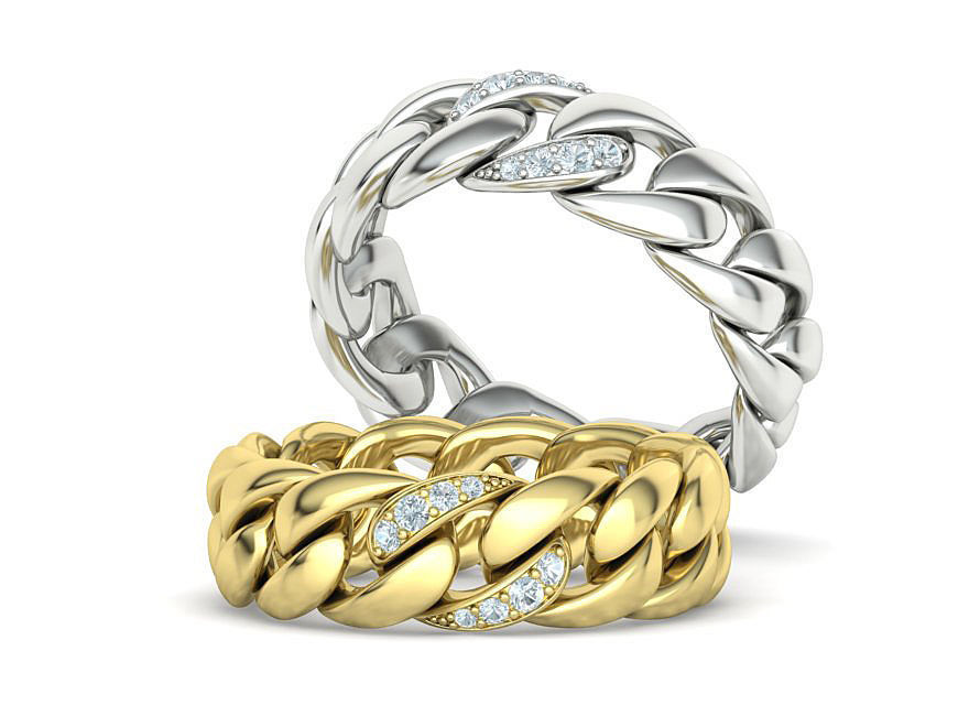 DIAMOND CUBAN LINK RING Chain Ring  9US Size 3dmodel 3D print model_1