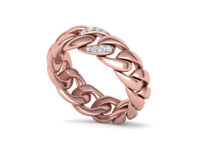 DIAMOND CUBAN LINK RING Chain Ring  9US Size 3dmodel 3D print model_11