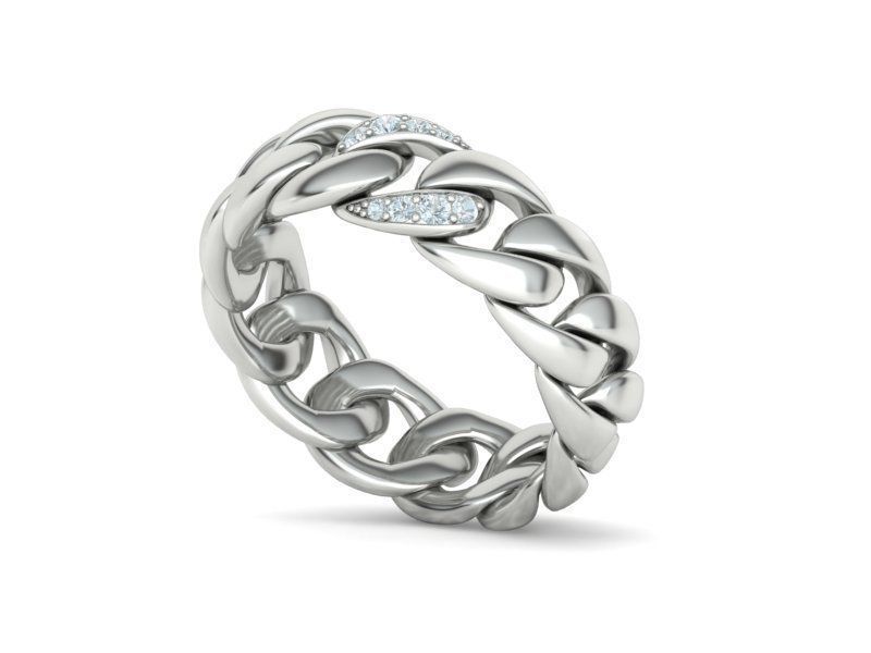 DIAMOND CUBAN LINK RING Chain Ring  9US Size 3dmodel 3D print model_12