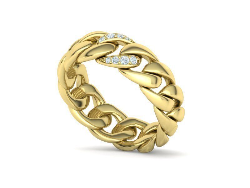 DIAMOND CUBAN LINK RING Chain Ring  9US Size 3dmodel 3D print model_13