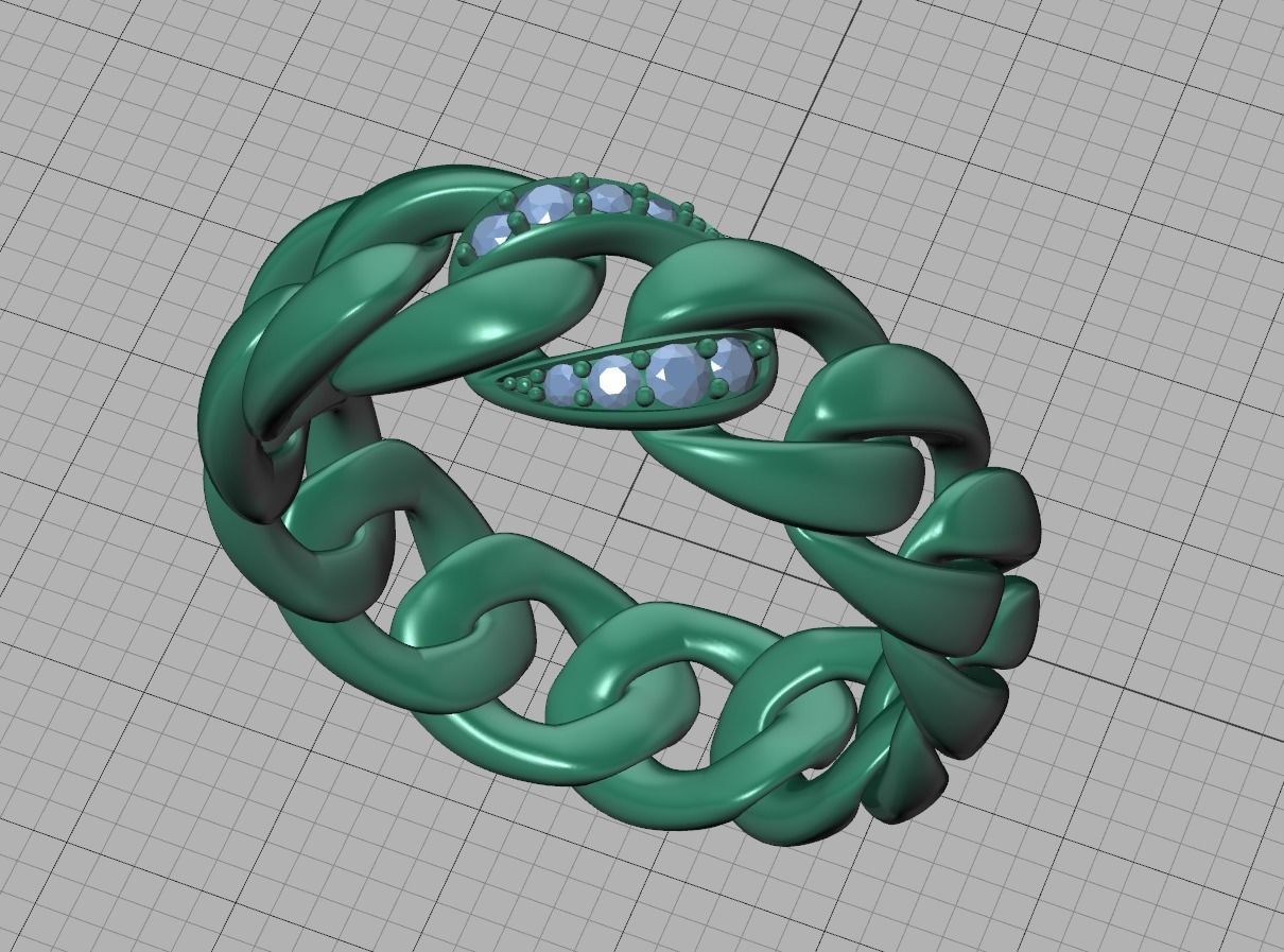 DIAMOND CUBAN LINK RING Chain Ring  9US Size 3dmodel 3D print model_19