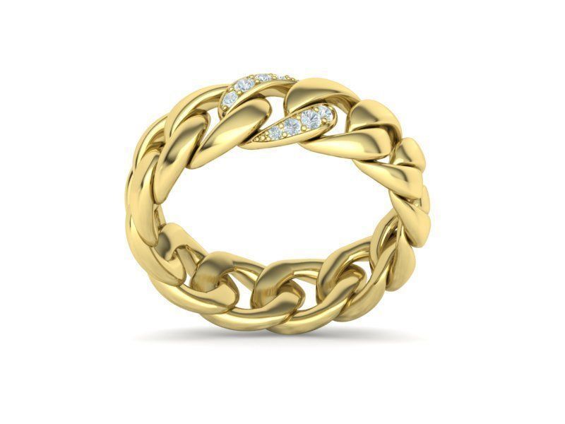 DIAMOND CUBAN LINK RING Chain Ring  9US Size 3dmodel 3D print model_10
