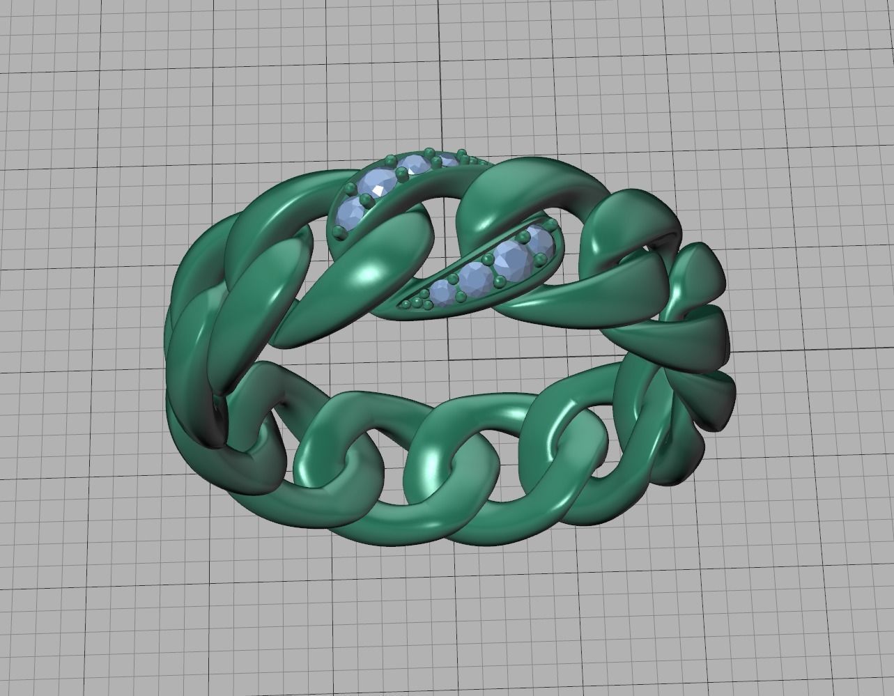 DIAMOND CUBAN LINK RING Chain Ring  9US Size 3dmodel 3D print model_21