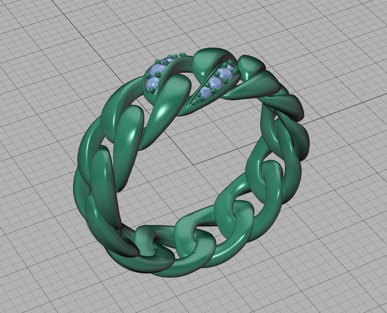 DIAMOND CUBAN LINK RING Chain Ring  9US Size 3dmodel 3D print model_20