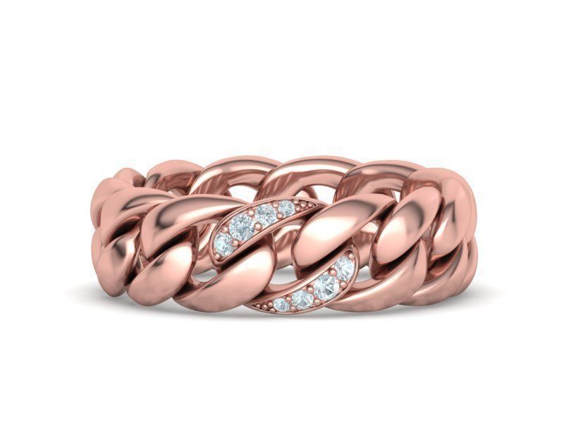 DIAMOND CUBAN LINK RING Chain Ring  9US Size 3dmodel 3D print model_2