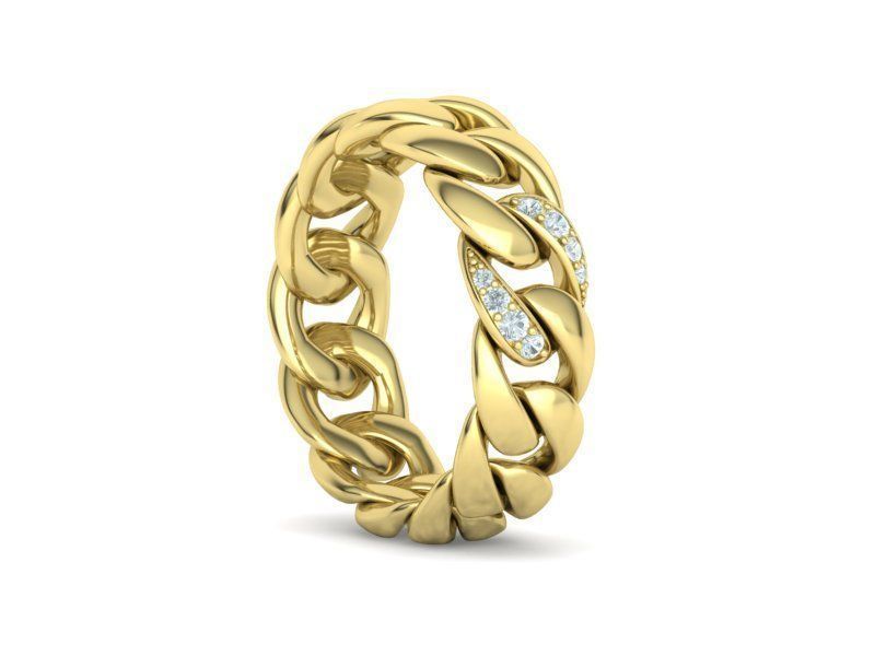 DIAMOND CUBAN LINK RING Chain Ring  9US Size 3dmodel 3D print model_7