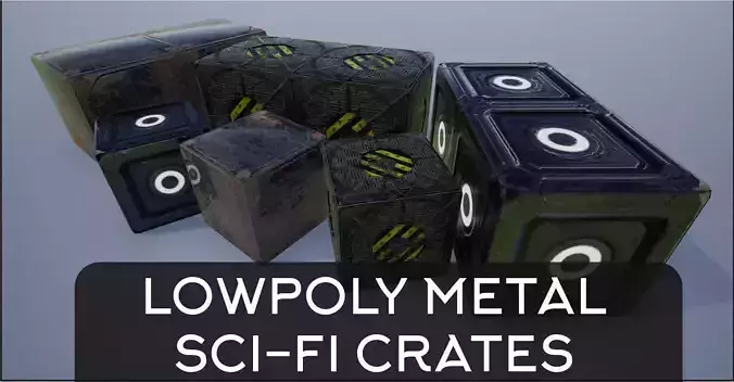 Lowpoly sci-fi Metal Crates and Containers 3 Low-poly 3D model