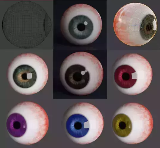 Realistic procedural EYE PACK  different iris color  Low-poly 3D model