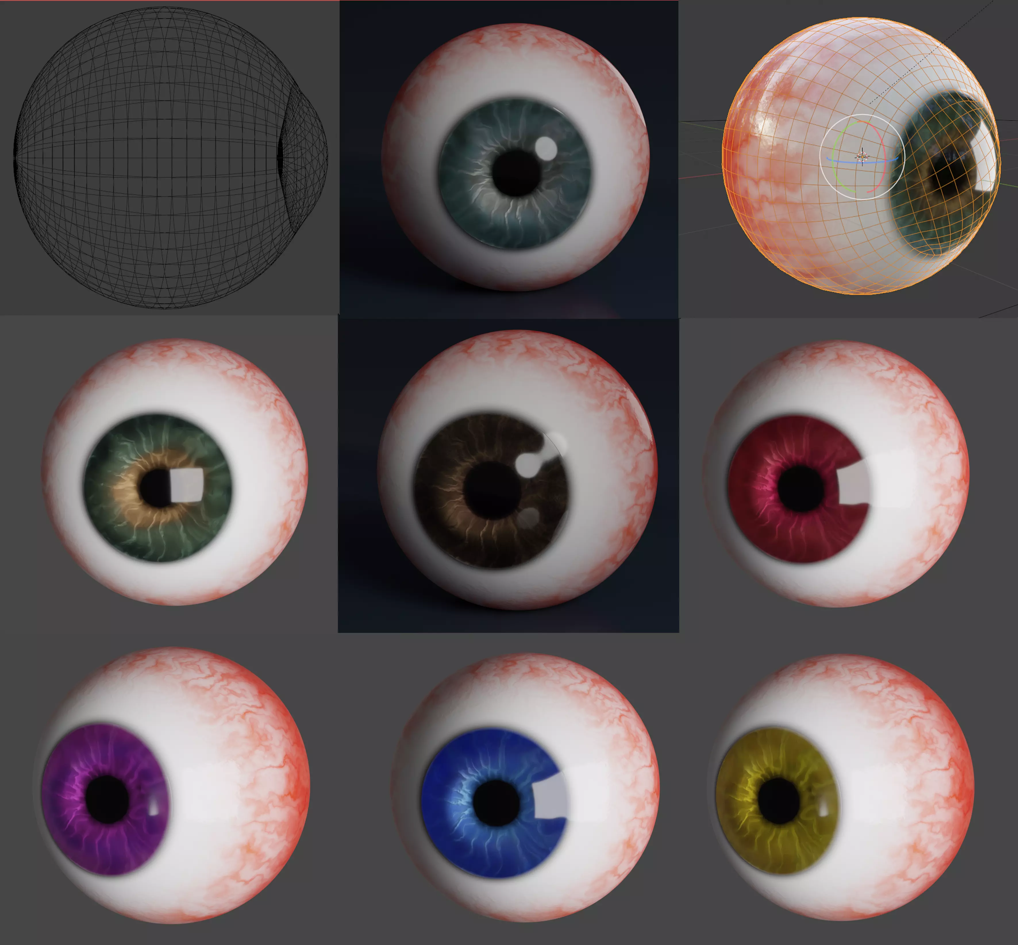 Realistic procedural EYE PACK  different iris color  Low-poly 3D model_0