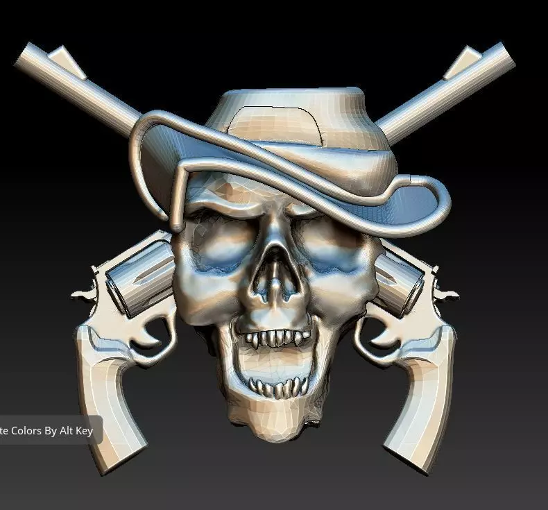 pendant skull with two guns 3D print model_0