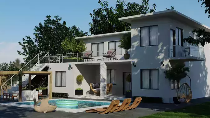 Blender Pool Villa Scene