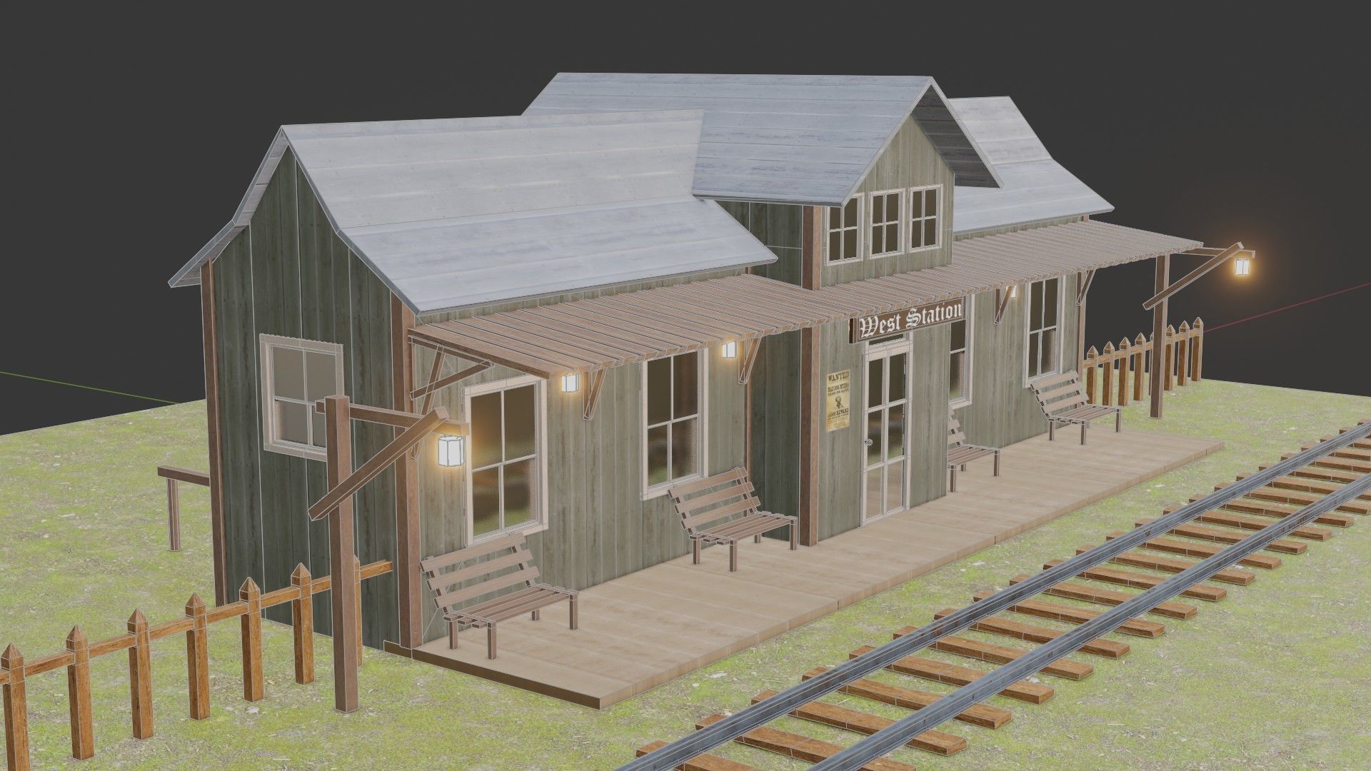 Train Station - Far West - Low Poly Low-poly 3D model_11