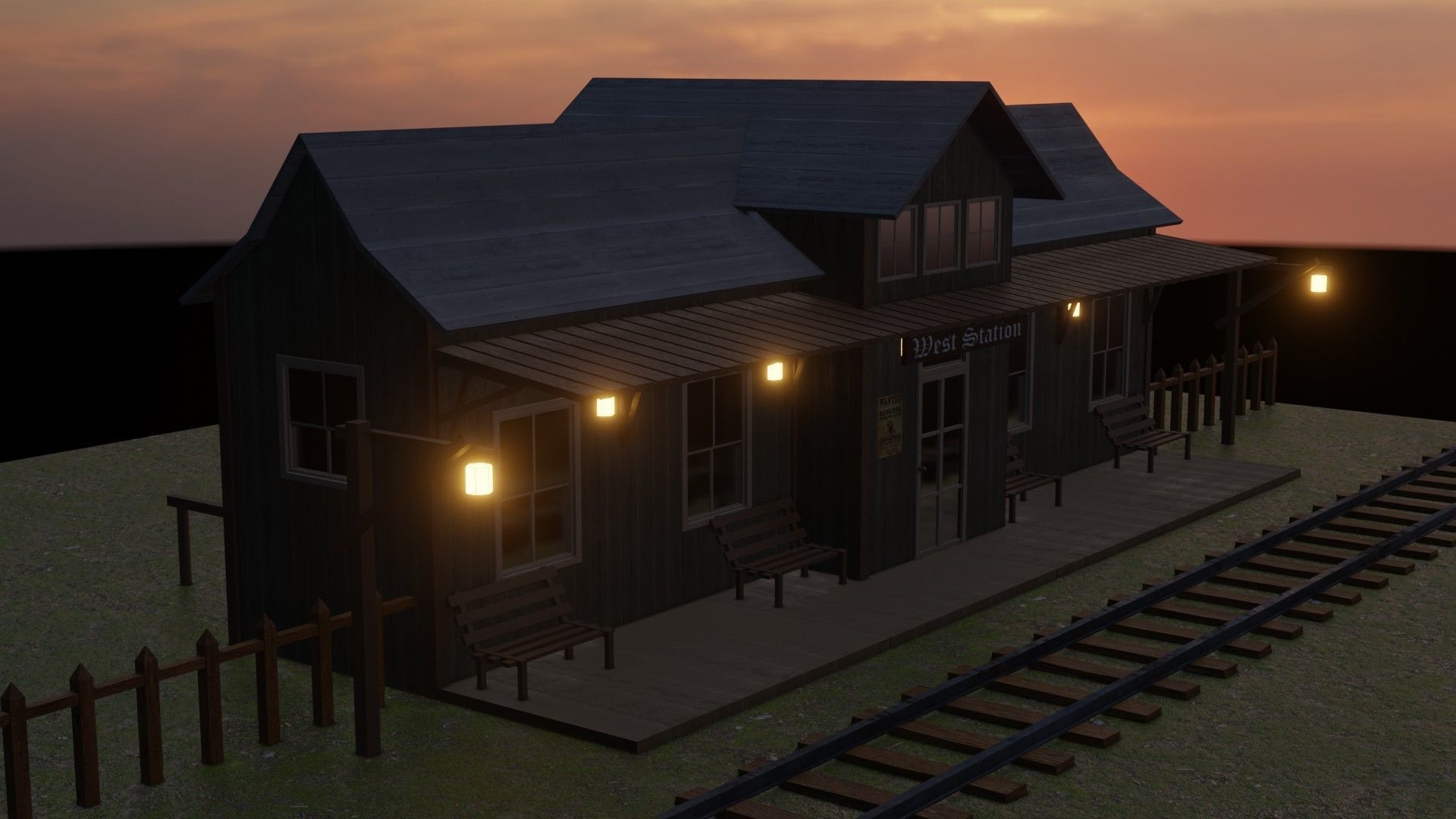 Train Station - Far West - Low Poly Low-poly 3D model_7