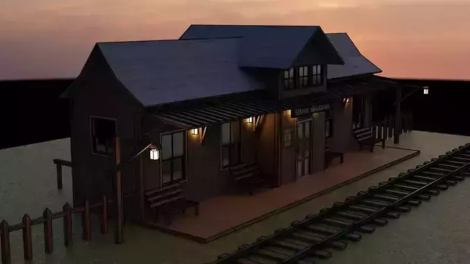 Train Station - Far West - Low Poly Low-poly 3D model