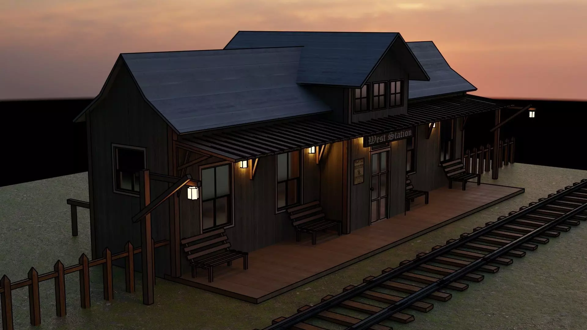 Train Station - Far West - Low Poly Low-poly 3D model_0