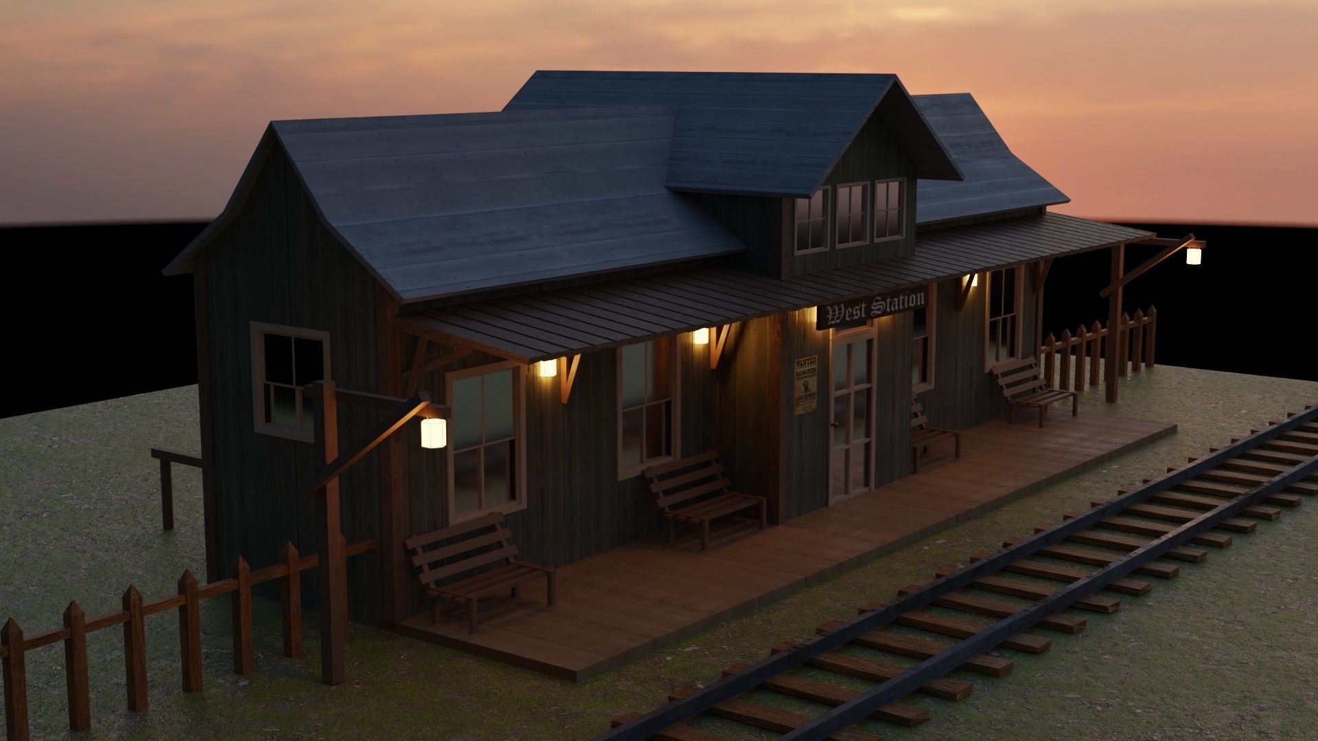 Train Station - Far West - Low Poly Low-poly 3D model_1