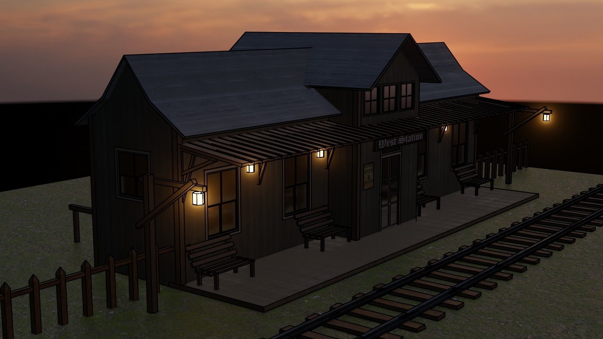 Train Station - Far West - Low Poly Low-poly 3D model_10