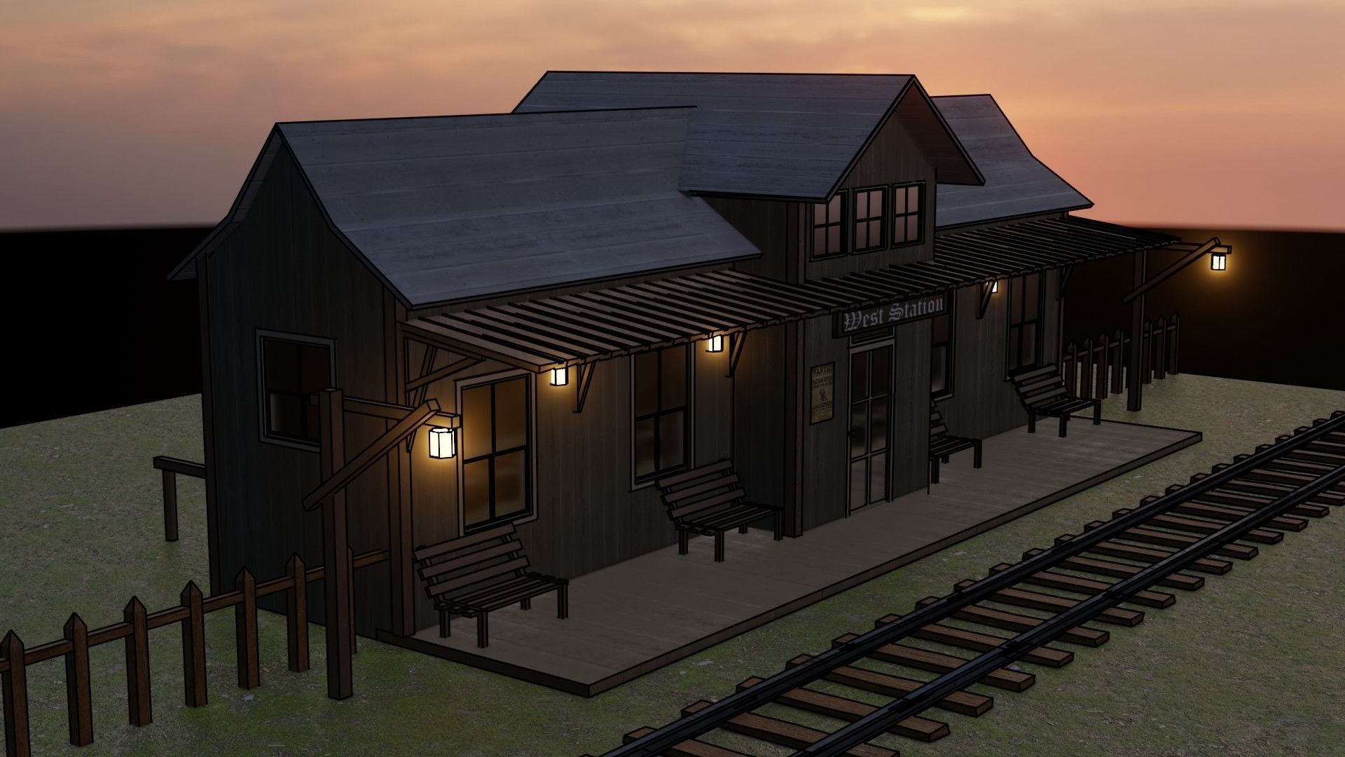 Train Station - Far West - Low Poly Low-poly 3D model_9