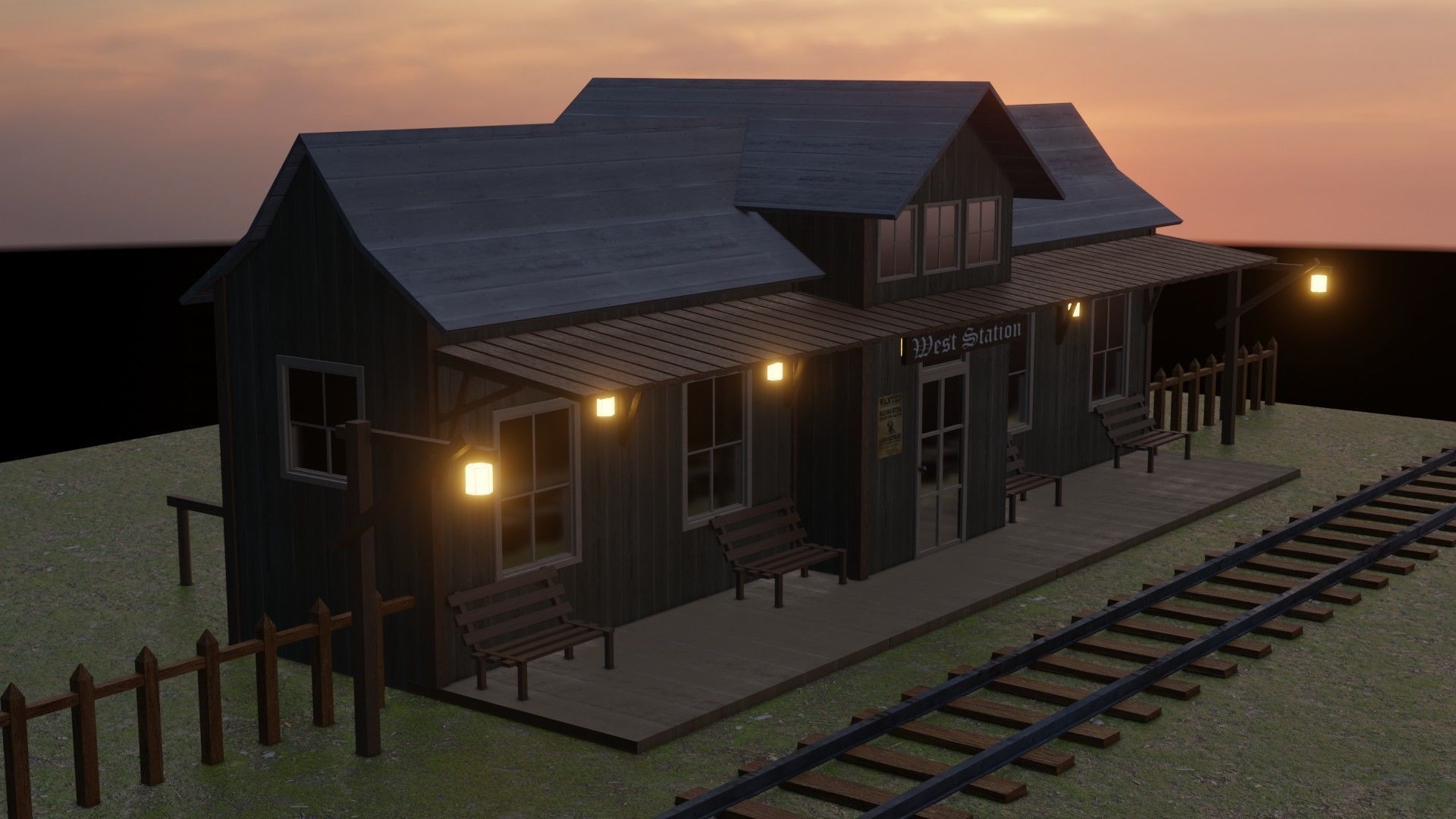 Train Station - Far West - Low Poly Low-poly 3D model_2