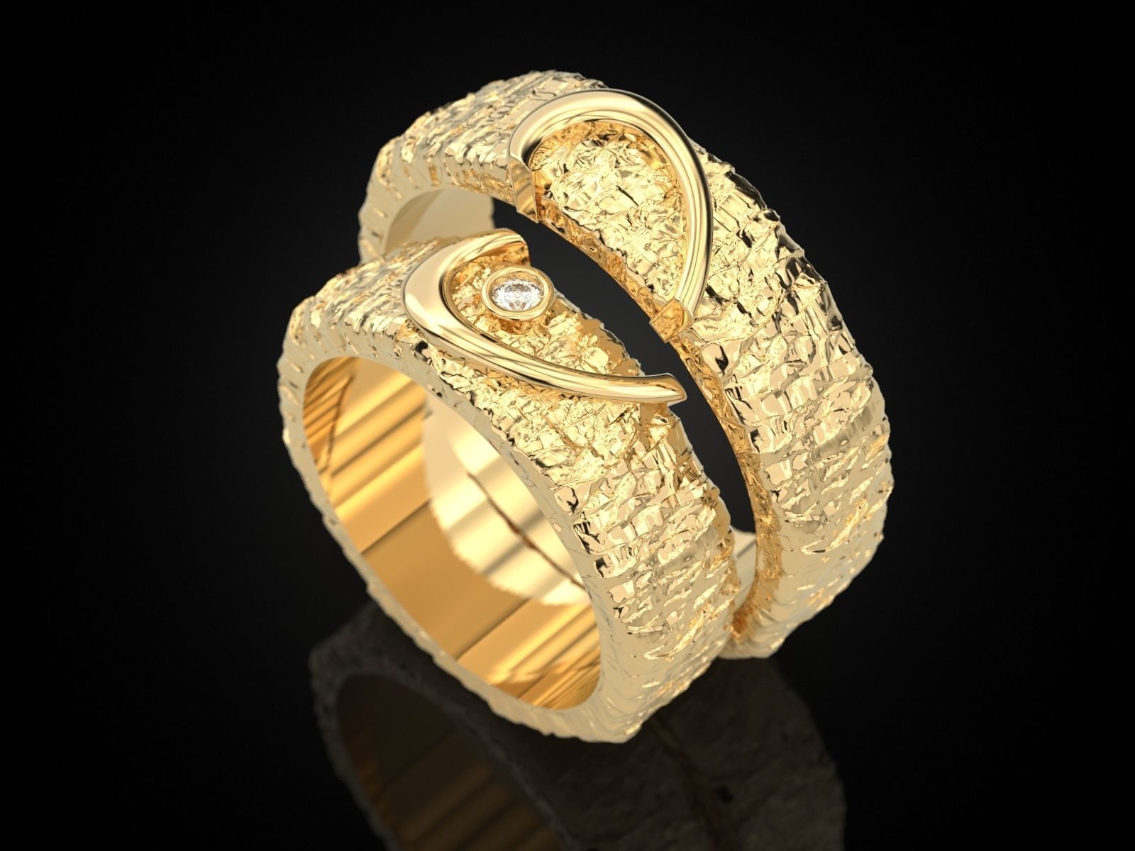 Wedding ring One heart for two 3D print model_11