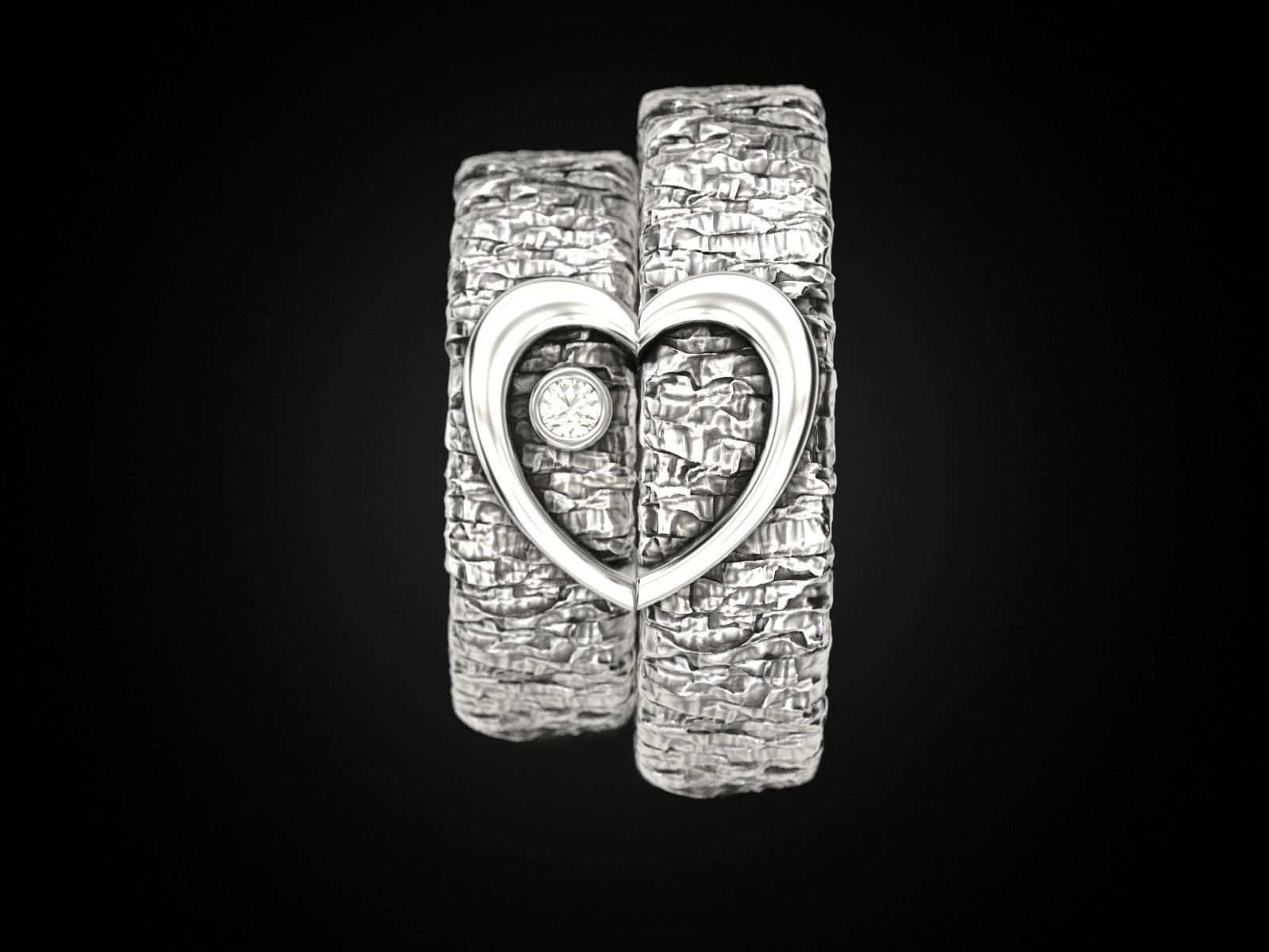 Wedding ring One heart for two 3D print model_5