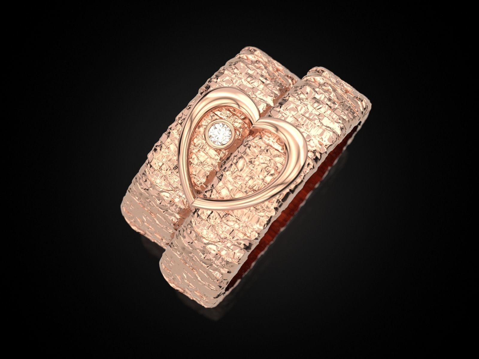 Wedding ring One heart for two 3D print model_13
