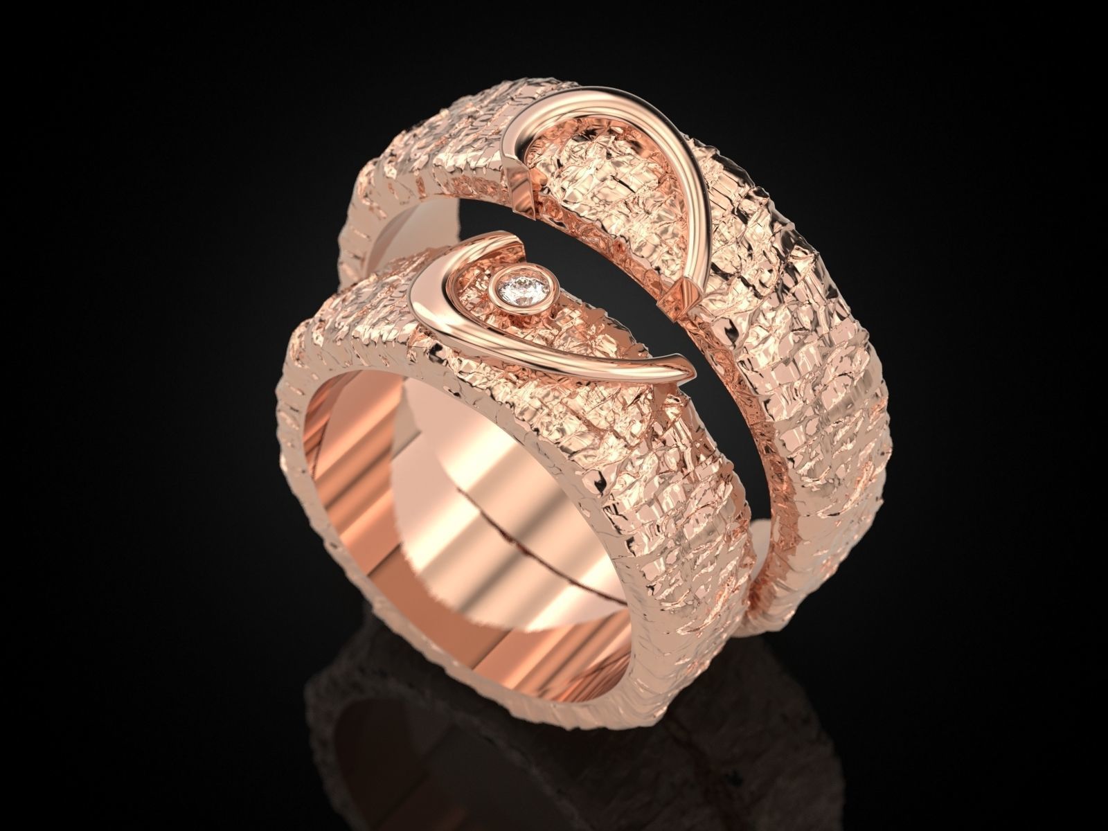 Wedding ring One heart for two 3D print model_15